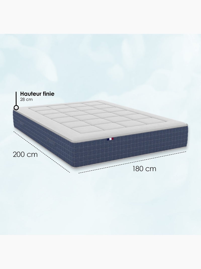 Matelas ressorts ensachés KING STYLE, mémoire de forme, confort ferme - 180 x 200 cm Blanc Bleu - Kiabi