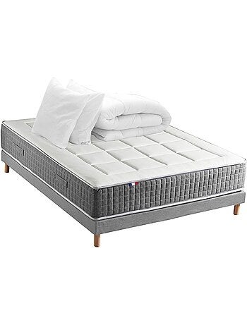 Matelas ressorts MAX, 7 zones, sommier rigide, pack couette oreiller - Sommier - Gris chiné
