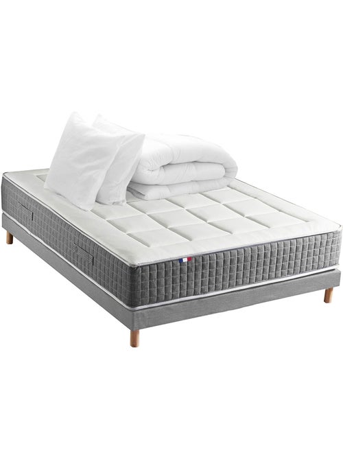 Matelas ressorts MAX, 7 zones, sommier rigide, pack couette oreiller - Sommier - Gris chiné - Kiabi Matelas ressorts MAX, 7 zones, sommier rigide, pack couette oreiller - Sommier - Gris chiné - Kiabi