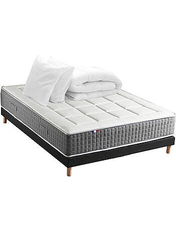 Matelas ressorts max, 7 zones, sommier rigide, pack couette oreiller - sommier - noir