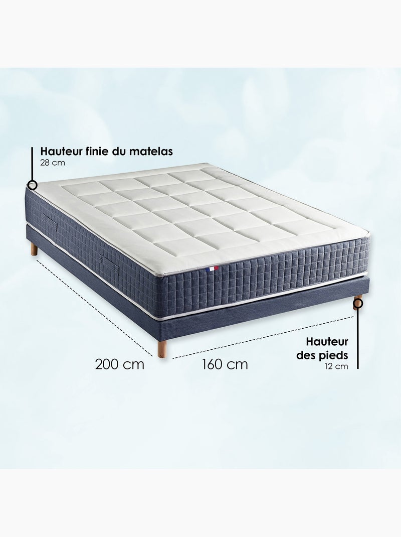 Matelas ressorts mémoire de forme sommier couette oreillers 160x200 Blanc Bleu - Kiabi