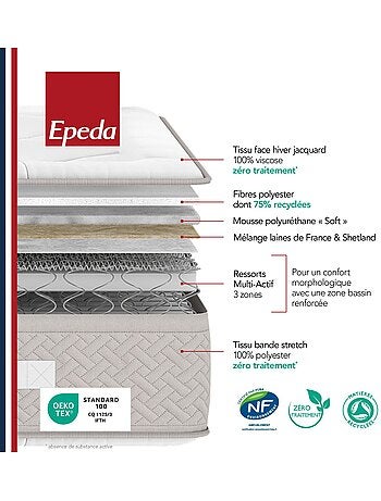 Matelas ressorts multi-actif et laine L’ÉCHAPPÉE - Epeda