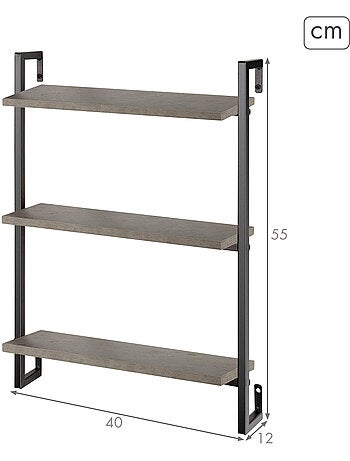 Max home etagère murale effet ciment 3 étagères 40x12x55 cm