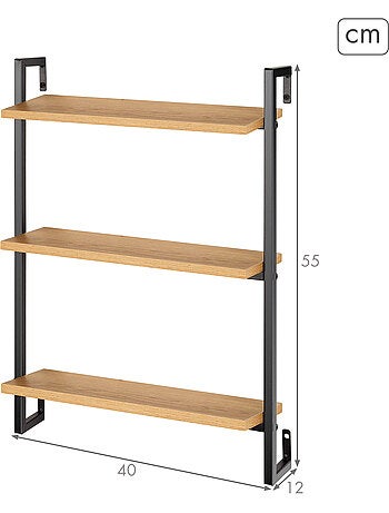 Max home etagère murale en bois 3 étagères 40x12x55 cm