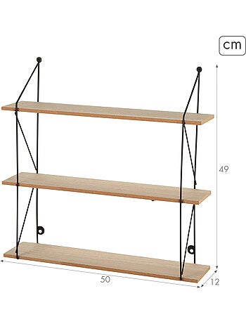 Max home etagère murale en bois 3 étagères 50x12x49 cm