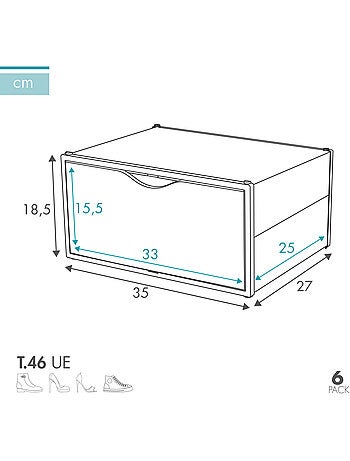 Max home lot de 6 boîtes à chaussures transparentes, empilables et anti-basculement ap. Côté t.46