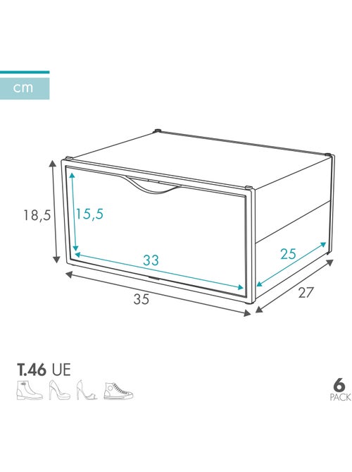 Max home lot de 6 boîtes à chaussures transparentes, empilables et anti-basculement ap. Côté t.46 - Kiabi