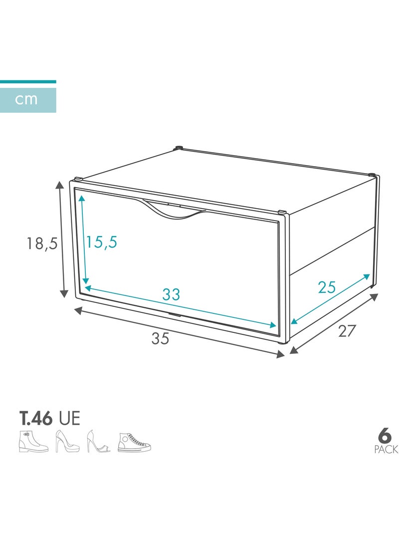 Max home lot de 6 boîtes à chaussures transparentes, empilables et anti-basculement ap. Côté t.46 Blanc - Kiabi
