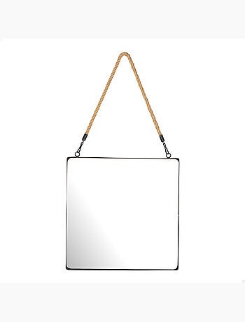 Max home miroir mural carré 30x30 cm avec cadre métallique et corde