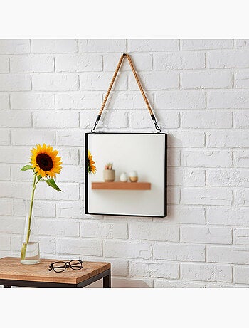 Max home miroir mural carré 30x30 cm avec cadre métallique et corde
