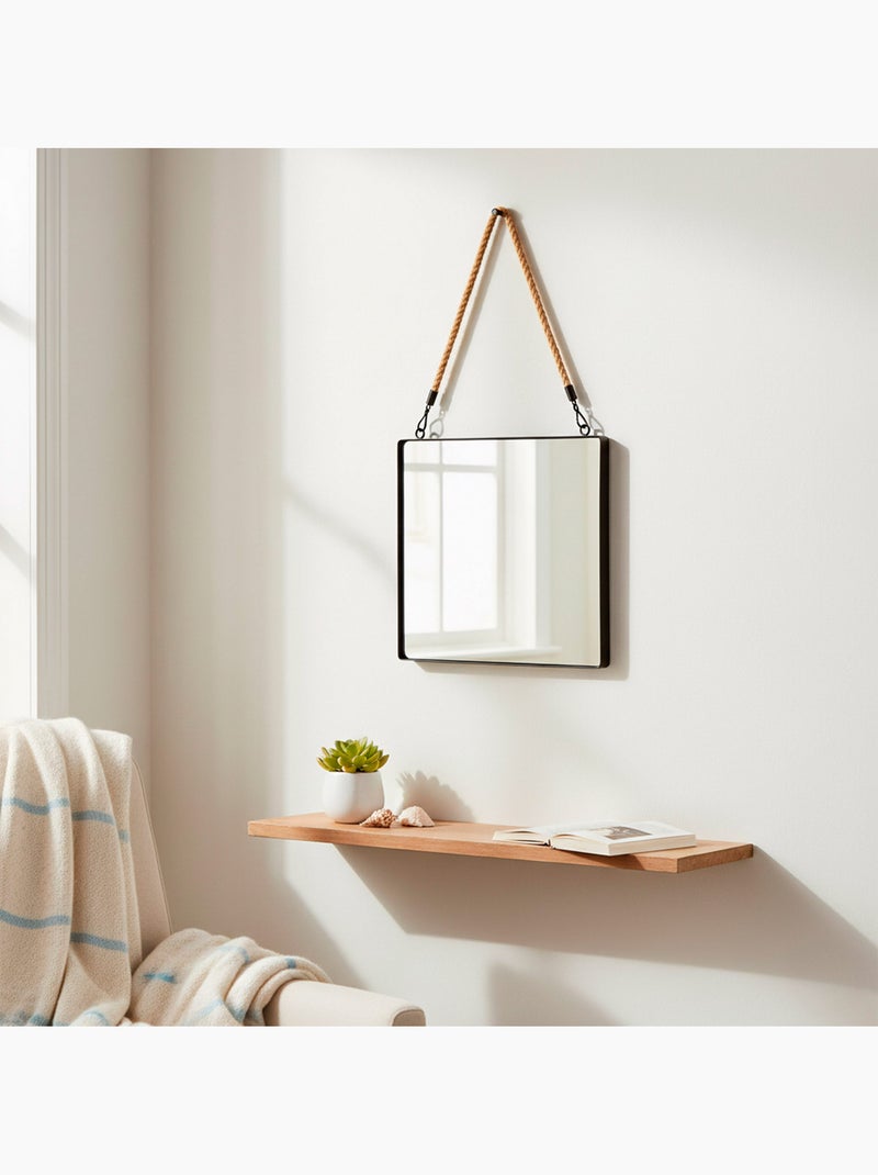 Max home miroir mural carré 30x30 cm avec cadre métallique et corde Noir - Kiabi