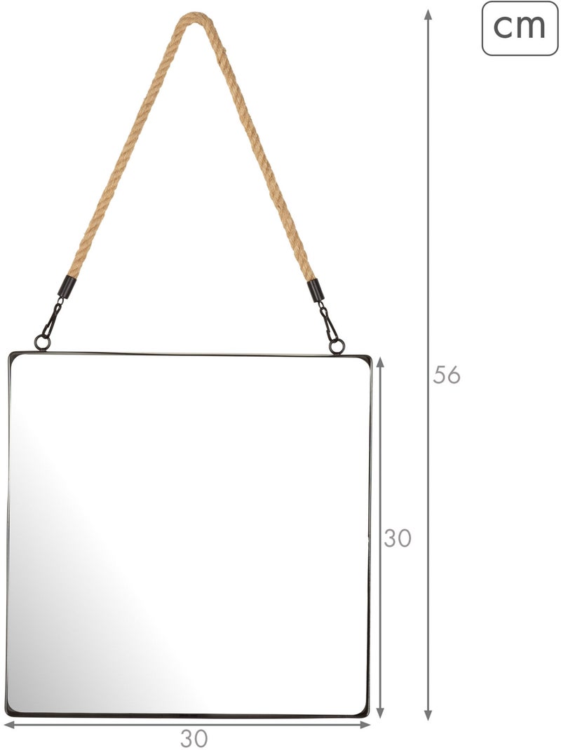 Max home miroir mural carré 30x30 cm avec cadre métallique et corde Noir - Kiabi