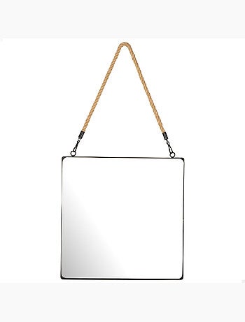 Max home miroir mural carré 40x40 cm avec cadre métallique et corde