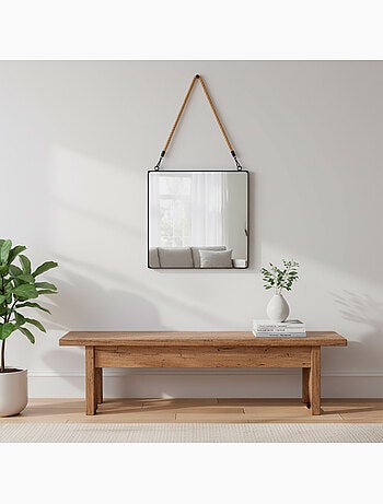Max home miroir mural carré 40x40 cm avec cadre métallique et corde