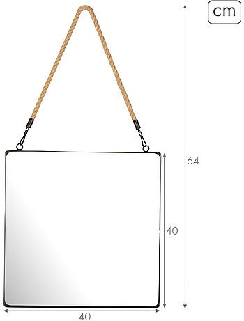 Max home miroir mural carré 40x40 cm avec cadre métallique et corde