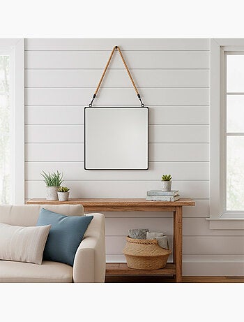 Max home miroir mural carré 40x40 cm avec cadre métallique et corde
