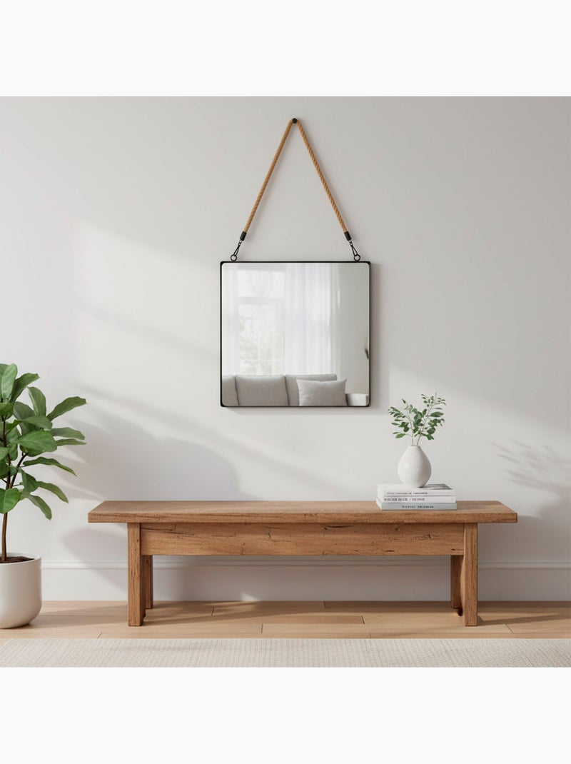 Max home miroir mural carré 40x40 cm avec cadre métallique et corde Noir - Kiabi