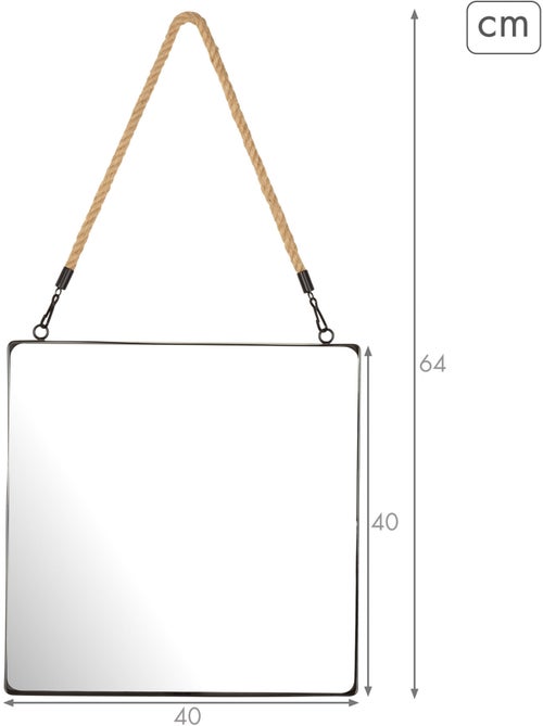 Max home miroir mural carré 40x40 cm avec cadre métallique et corde - Kiabi