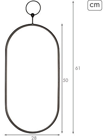 Max home miroir mural ovale 25x50 cm avec cadre et crochets métalliques