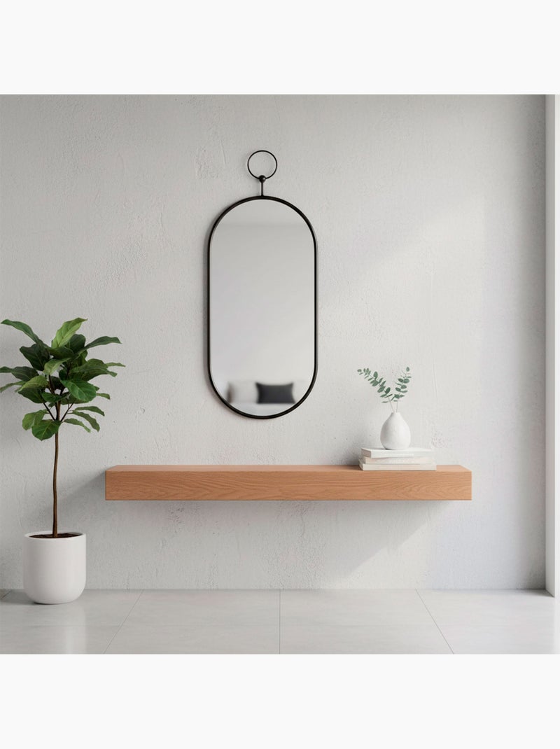 Max home miroir mural ovale 25x50 cm avec cadre et crochets métalliques Noir - Kiabi