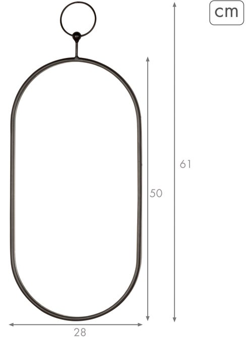 Max home miroir mural ovale 25x50 cm avec cadre et crochets métalliques - Kiabi