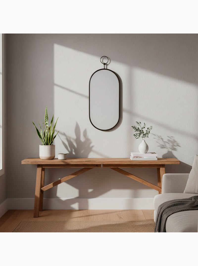 Max home miroir mural ovale 25x50 cm avec cadre et crochets métalliques Noir - Kiabi