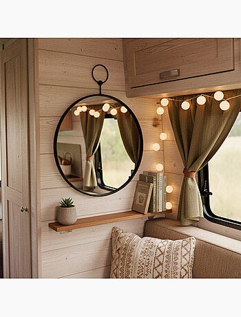 Max home miroir mural rond d35 avec cadre et crochets métalliques