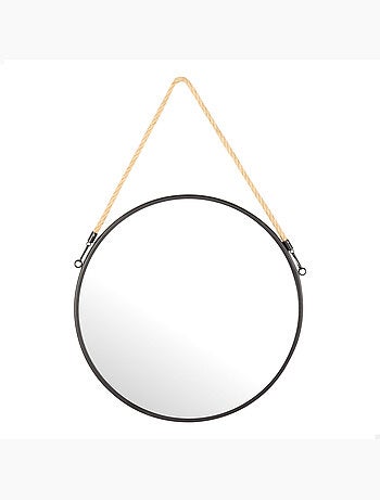 Max home miroir mural rond d38 avec cadre métallique et corde