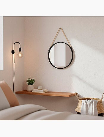 Max home miroir mural rond d38 avec cadre métallique et corde