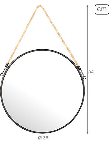 Max home miroir mural rond d38 avec cadre métallique et corde
