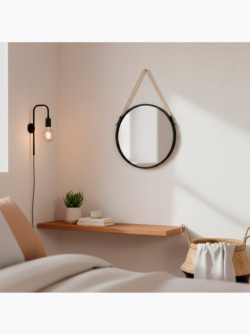 Max home miroir mural rond d38 avec cadre métallique et corde Noir - Kiabi