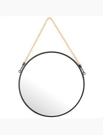 Max home miroir mural rond d55 avec cadre métallique et corde