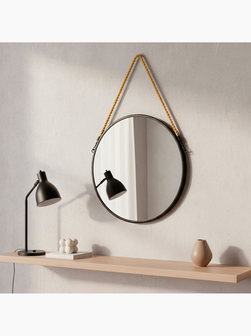 Max home miroir mural rond d55 avec cadre métallique et corde Noir - Kiabi