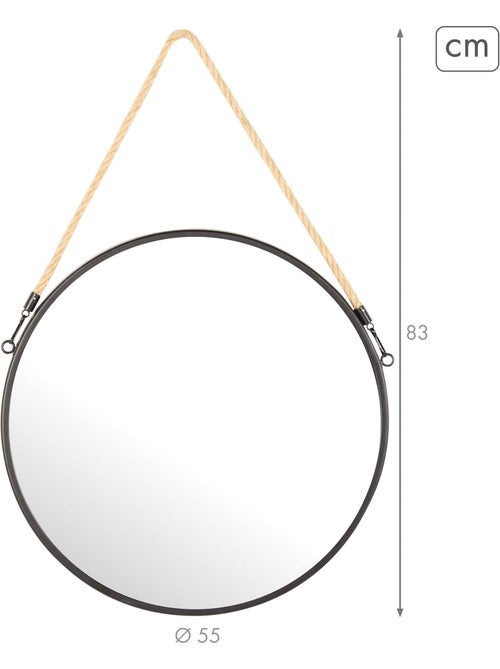 Max home miroir mural rond d55 avec cadre métallique et corde - Kiabi Max home miroir mural rond d55 avec cadre métallique et corde - Kiabi
