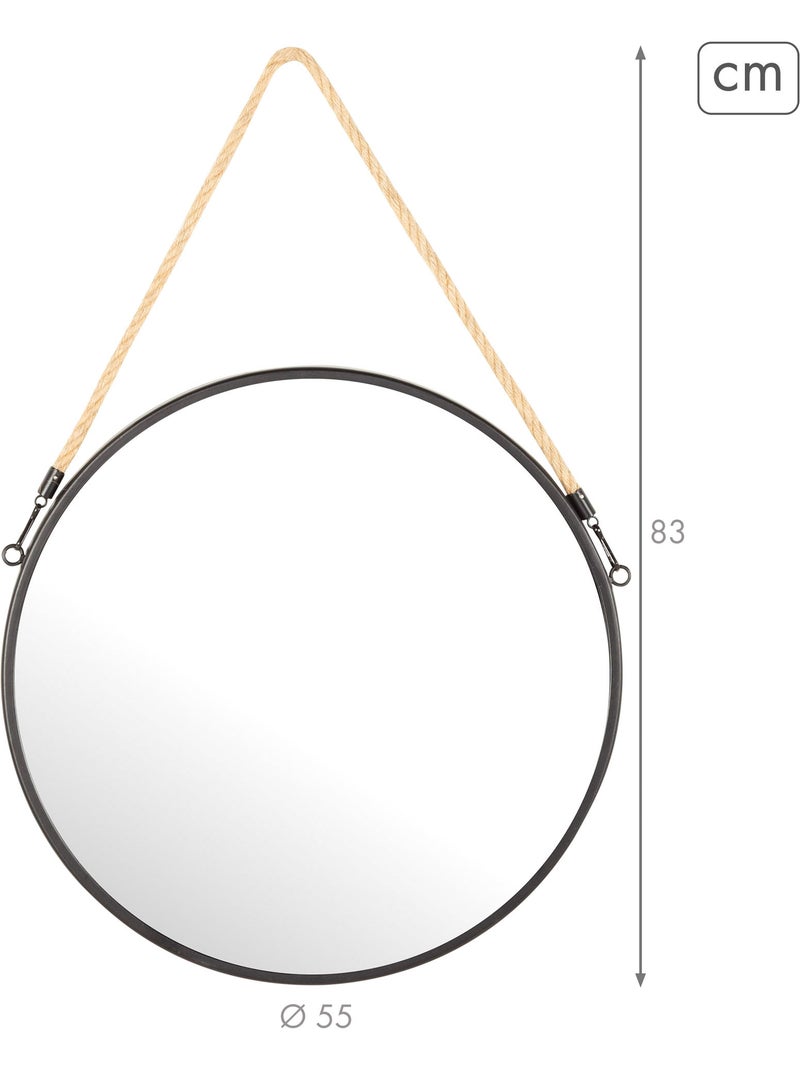 Max home miroir mural rond d55 avec cadre métallique et corde Noir - Kiabi
