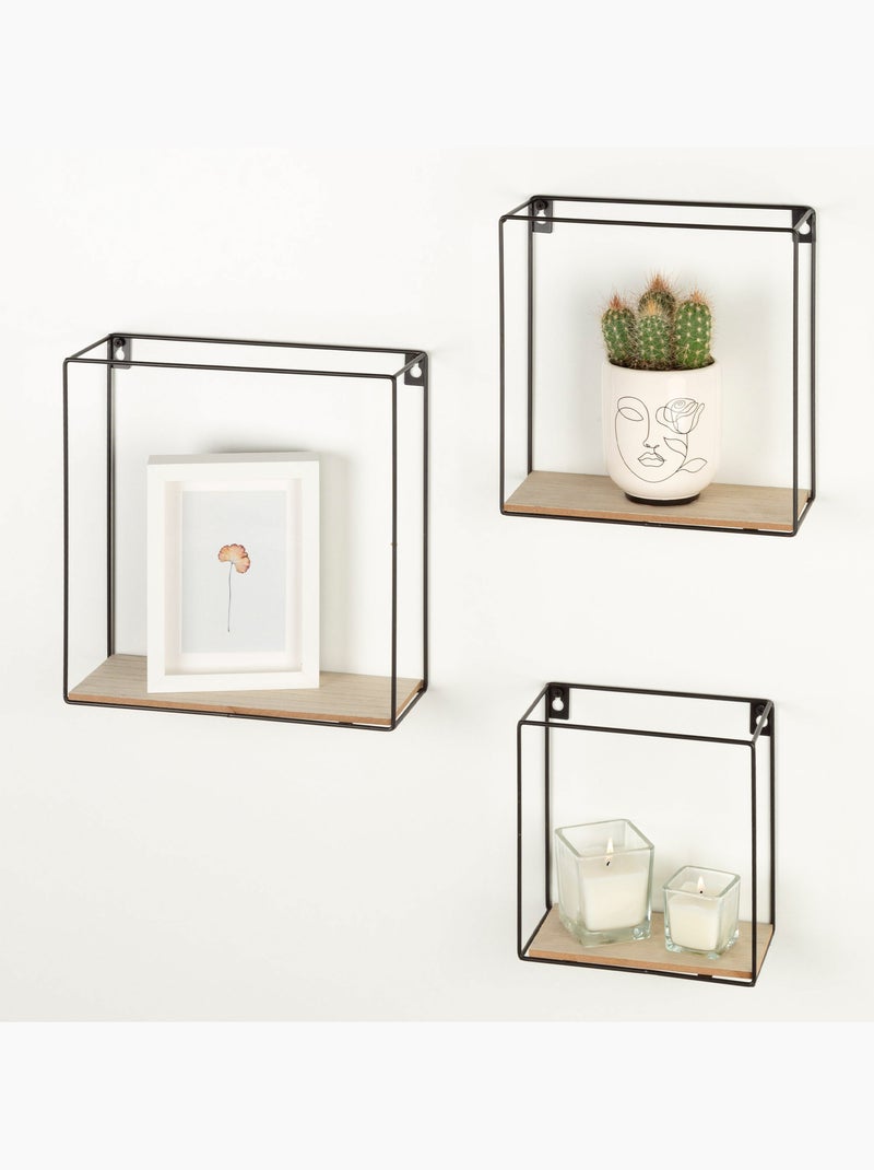 Max home set de 3 étagères murales carrées en bois de différentes tailles Bois naturel - Kiabi