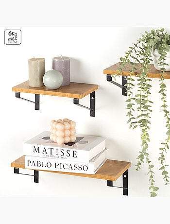 Max home set de 3 étagères murales en bois, différentes tailles