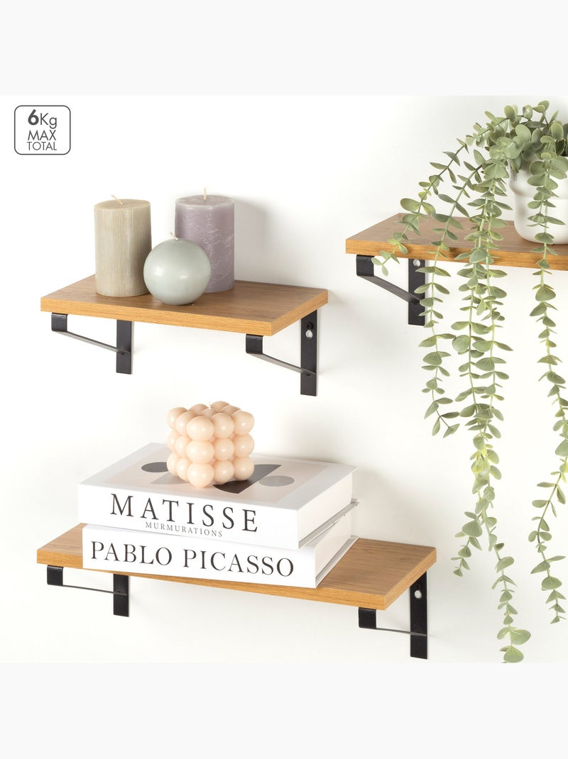 Max home set de 3 étagères murales en bois, différentes tailles Bois naturel - Kiabi