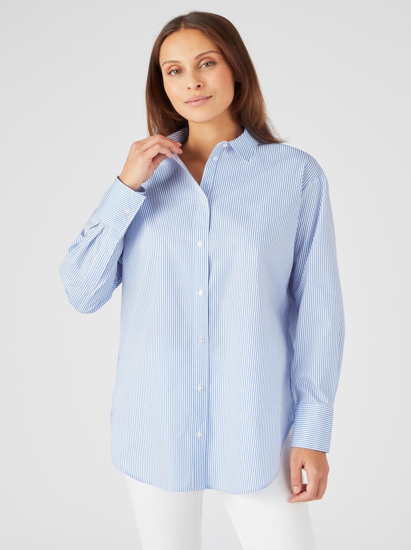 Maxi-chemise popeline rayée - Damart Bleu - Kiabi