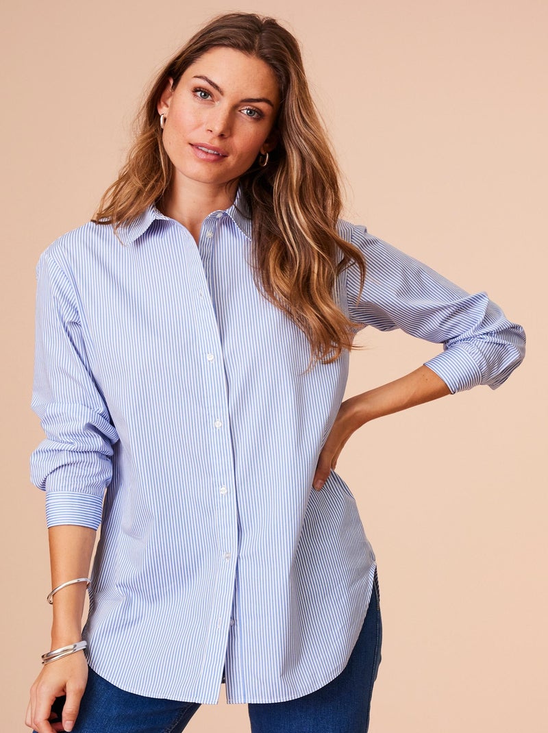 Maxi-chemise popeline rayée - Damart Bleu - Kiabi