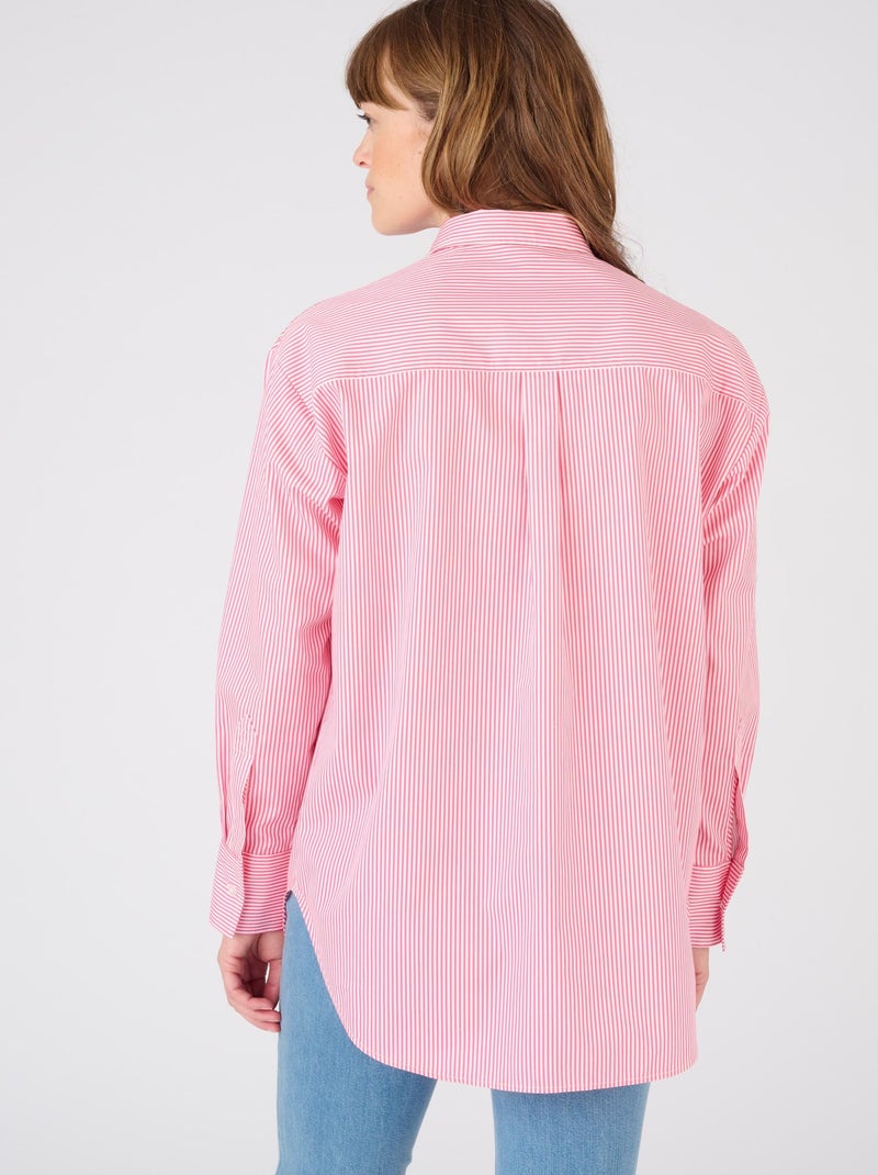 Maxi-chemise popeline rayée - Damart Rose - Kiabi