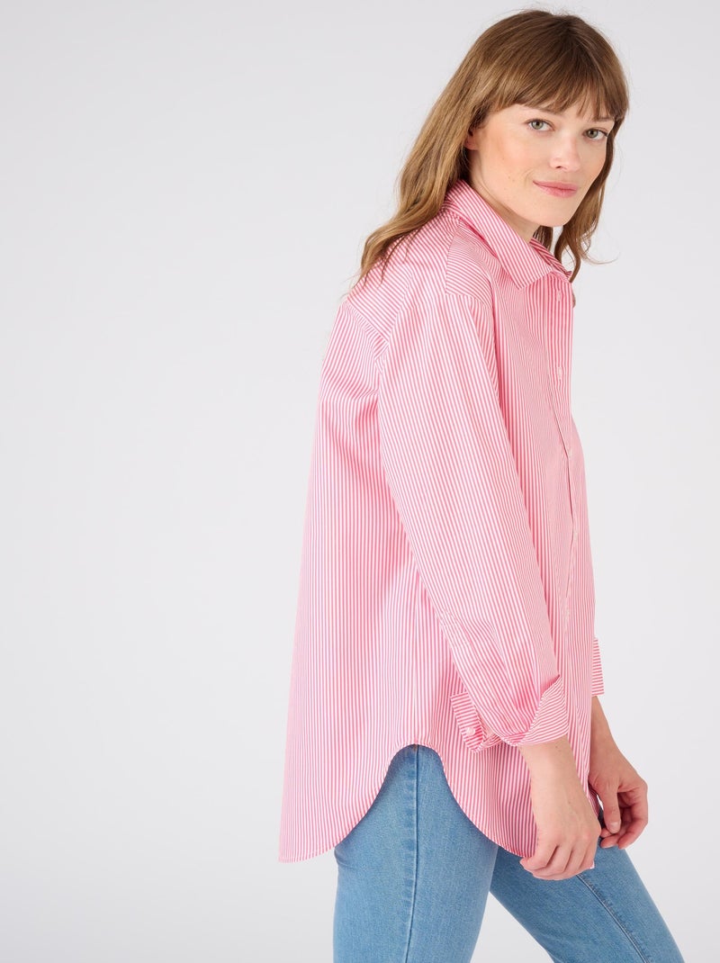 Maxi-chemise popeline rayée - Damart Rose - Kiabi