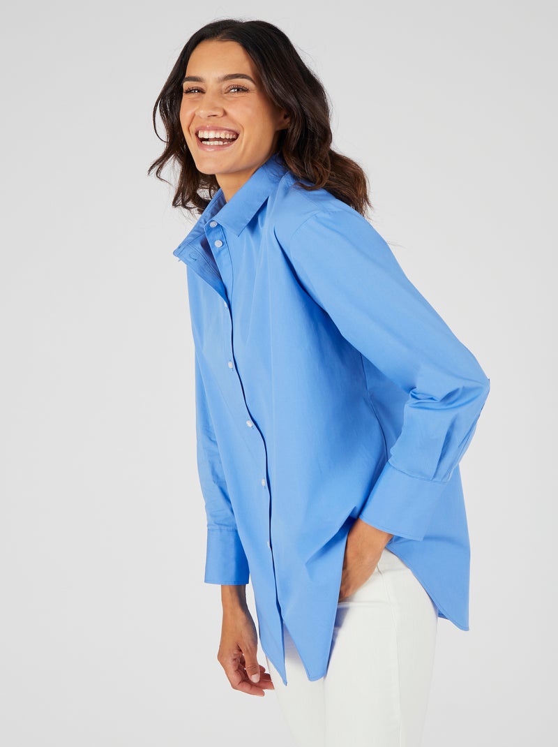 Maxi-chemise popeline unie - Damart Bleu - Kiabi