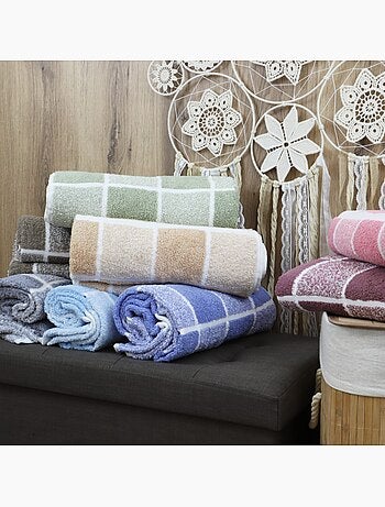 Maxi drap de bain coton bouclette éponge carreaux CELESTE