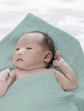 Lange pour bébé en mousseline de coton bio bleu vert - Fabelab