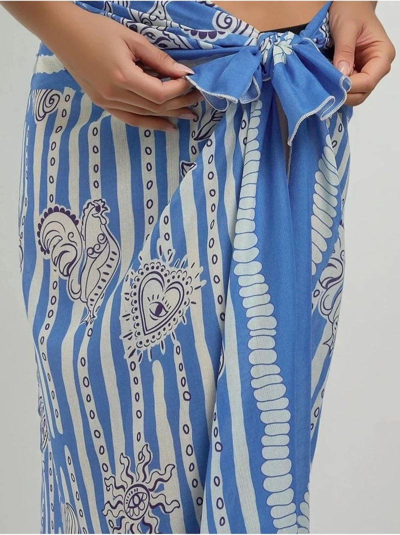Maxi-robe de plage imprimée Bleu ciel - Kiabi