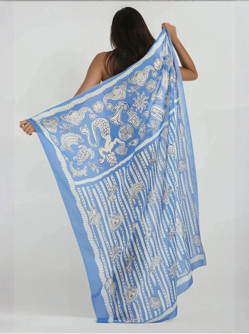 Maxi-robe de plage imprimée Bleu ciel - Kiabi