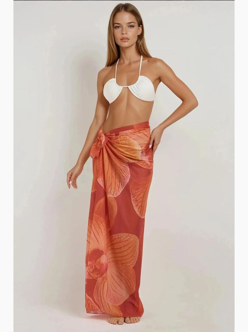 Maxi-robe de plage imprimée hiccup Orange mandarine - Kiabi