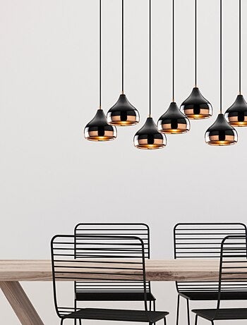 Maya suspension filaire noire et cuivrée 7 lampes