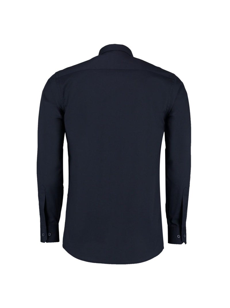 Mens poplin tailored long-sleeve formal shirt - kustom kit Bleu foncé - Kiabi